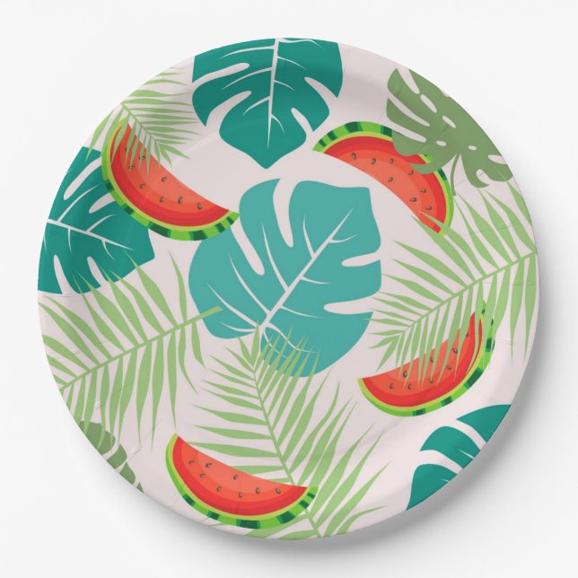Prato De Papel Melancias e Folhas Tropicais (Frente)
