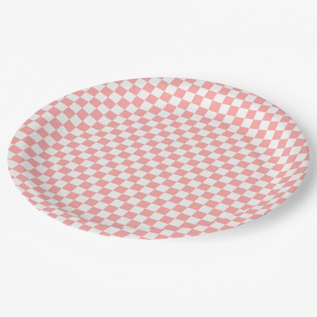Prato De Papel Melão E Gingham Branco Verificados (Inclinado)