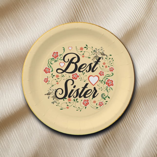 Prato De Papel Melhor Irmã Elegante Design Floral (Criador carregado)