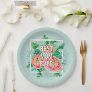 Prato De Papel Melhor Mãe de Todas Água-forte Floral Verde & Dour