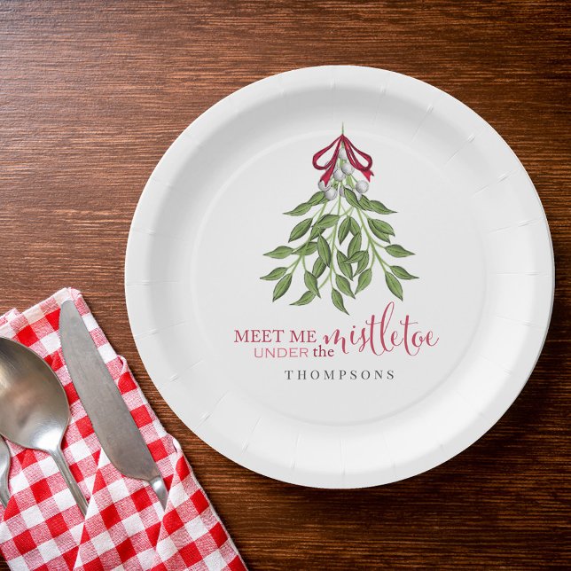 Prato De Papel Melleto Verde Cura de Natal (Mistletoe Red and Green Christmas paper plates. with cute calligraphy.)