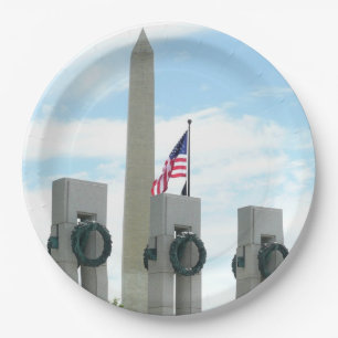 Prato De Papel Memorial do Washington Monument e da WWII em DC