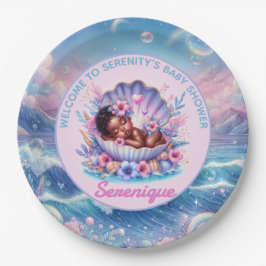 Prato De Papel Menina Afro-Americana no Pastel de Seashell