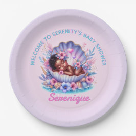 Prato De Papel Menina Afro-Americana no Pastel de Seashell