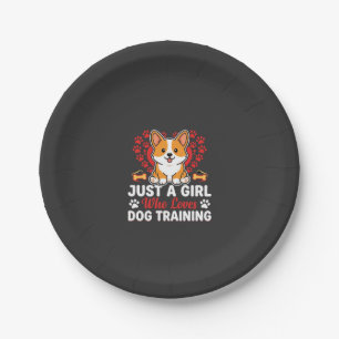 Prato De Papel Menina Ama Treinamento de Cães Corgi