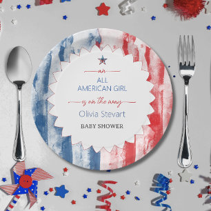 Prato De Papel Menina Americana Elegante no Baby Shower de 4 de J