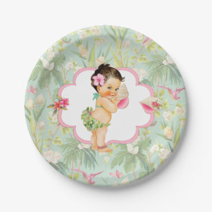 Prato De Papel Menina Bebê Tropical Havaiano Luau Hibisco