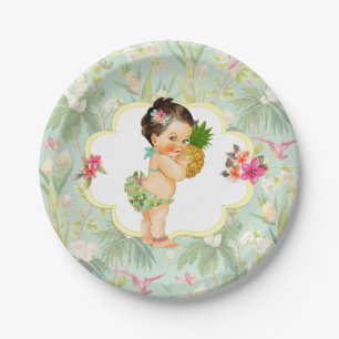 Prato De Papel Menina Bebê Tropical Havaiano Luau Hibisco
