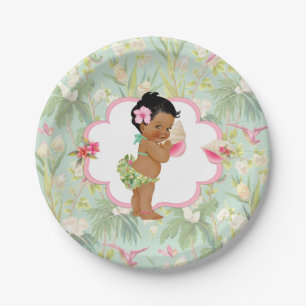 Prato De Papel Menina Bebê Tropical Havaiano Luau Hibisco