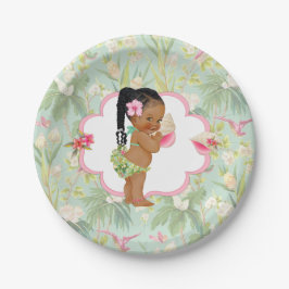 Prato De Papel Menina Bebê Tropical Havaiano Luau Hibisco Tranças
