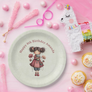 Prato De Papel Menina com Boneca de Sapo Fofo Aniversário Caprich