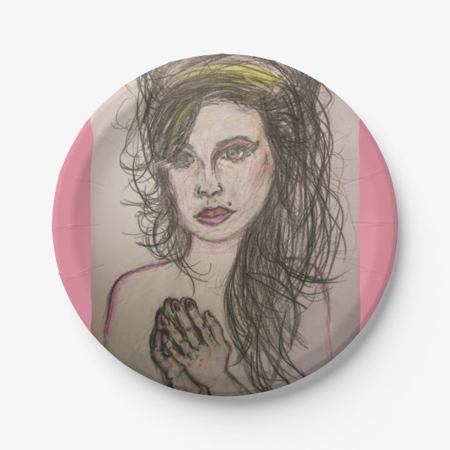 Prato De Papel menina com cabelo de colmeia orando (Frente)