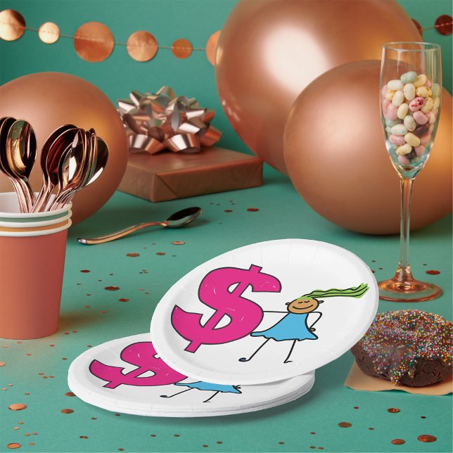 Prato De Papel Menina com Sinal De Dólar (Criador carregado)
