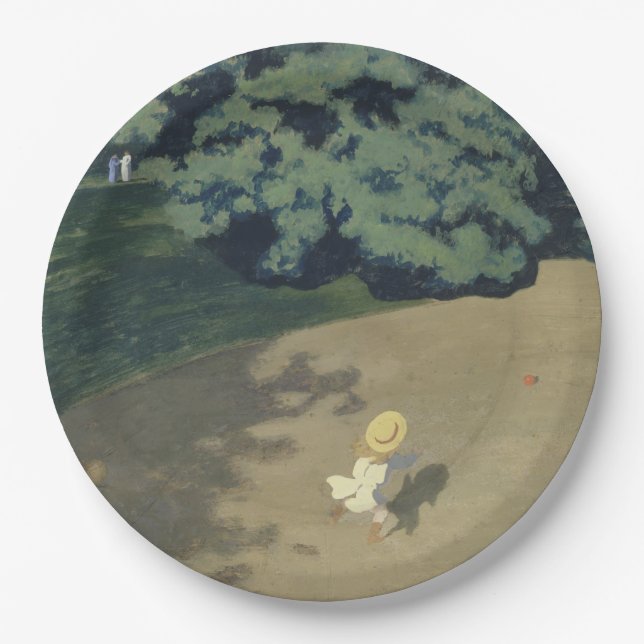 Prato De Papel Menina correndo atrás de uma bola vermelha (infânc (Frente)