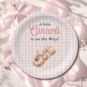Prato De Papel Menina de Laço Rosa Doce Cannoli Churrasco de Bebê