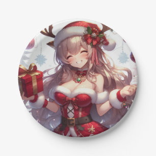 Prato De Papel Menina de Natal de animação bonita