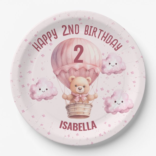 Prato De Papel Menina de Urso Rosa e Bonito (Frente)