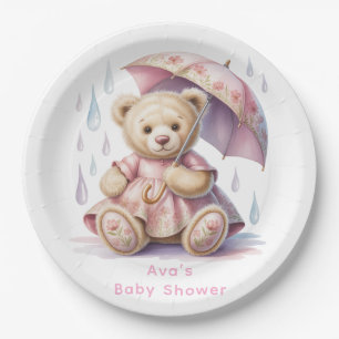 Prato De Papel Menina do Ursinho Teddy Fofinho Chás de Bebê