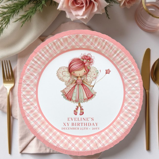 Prato De Papel Menina Fada Fofa 5º Aniversário Flores Rosa papel (Cute Fairy Girl 5th Birthday Pink Flowers paper plates)