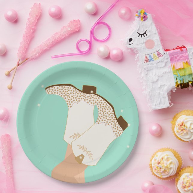 Prato De Papel Menina Moderna Boots Stars Mint (Festa)