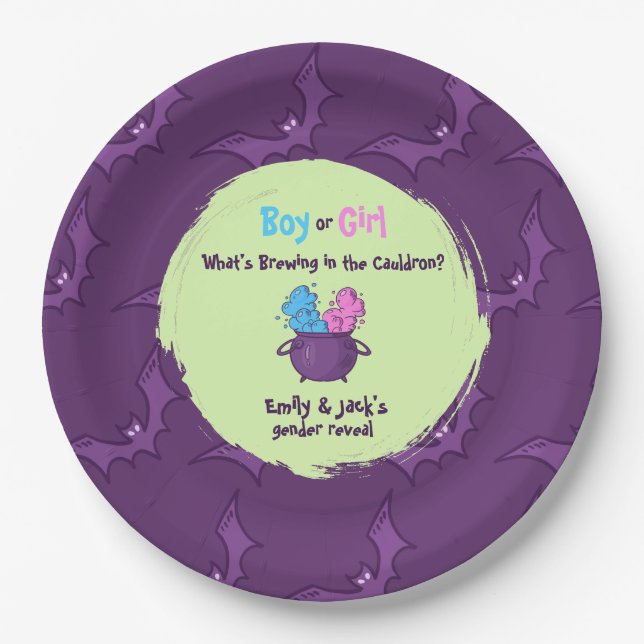 Prato De Papel "Menina ou Menino" do Halloween Whimsical? Revoluç (Frente)