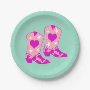 Prato De Papel Menina Rosa Rosa Moderna - Garota Ocidental Boots