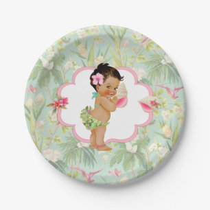 Prato De Papel Menina Tropical Havaiano Luau Hibisco 