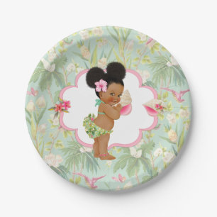 Prato De Papel Menina Tropical Havaiano Luau Hibisco Puffs