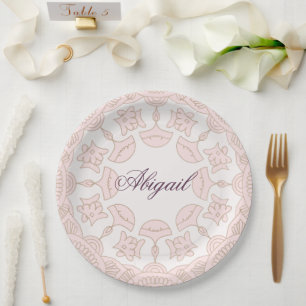 Prato De Papel Meninas Celebração Religiosa Padrão Rosa