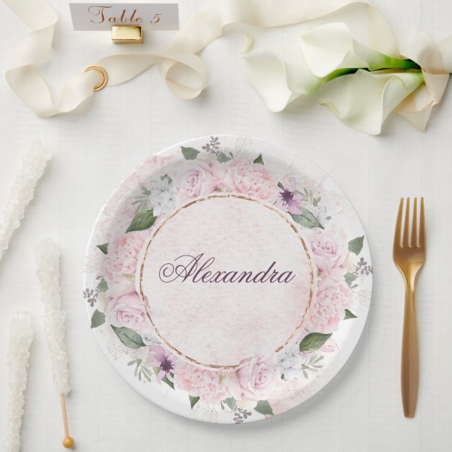 Prato De Papel Meninas Celebração Religiosa Rosas Rosa (Casamento)