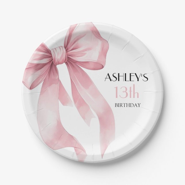 Prato De Papel Meninas de Laço Rosa Aniversário (Frente)