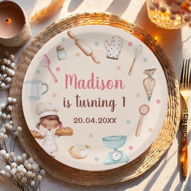 Prato De Papel Meninas Fazendo Primeira Festa de aniversário (Criador carregado)