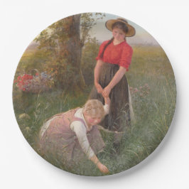 Prato De Papel Meninas Jovens Escolhendo Flores