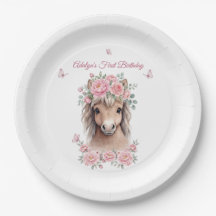 Meninas Lindas Cavalos Florais Rosa Aniversário