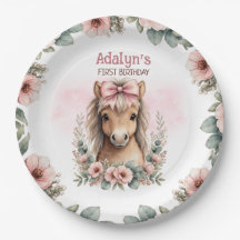Meninas Lindas Cavalos Florais Rosa Aniversário de