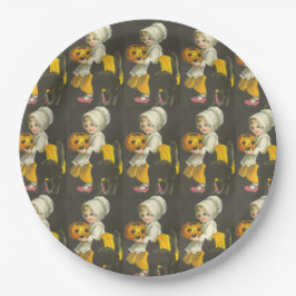 Prato De Papel Meninas Pumpkin Black Cat Vintage Halloween
