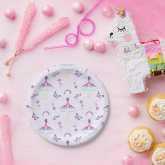 Prato De Papel Meninas Rosa Aniversário Dinossauro Fofo