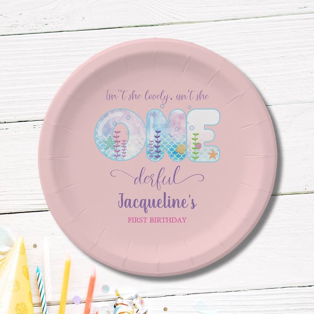 Prato De Papel Meninas rosa primeiro aniversario ONEgira Bonito (Pink girls 1st birthday party paper plates with "Isn't she ONEderful" theme.)