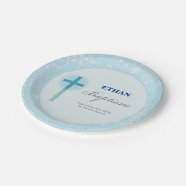 Prato De Papel Menino de Renda Azul Batismo