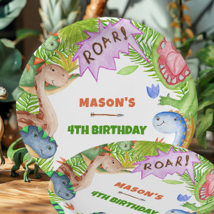 Prato De Papel Menino Dinossauro 4º Aniversário