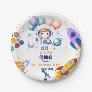 Prato De Papel Menino do planeta espaço exterior aniversário 