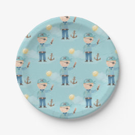 Prato De Papel Menino Pirata Azul