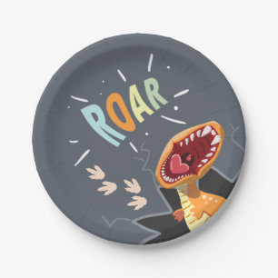 Prato De Papel Menino rujindo das placas de papel de Dino do chá