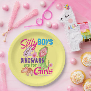 Prato De Papel Meninos bobos Os dinossauros são para Meninas - Bo