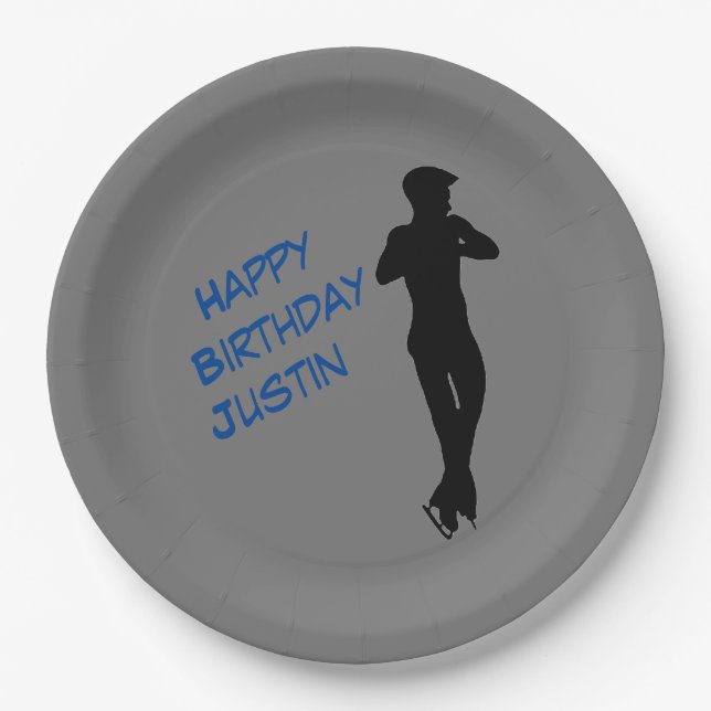 Prato De Papel Meninos Figura Patinação Feliz Aniversário Placas  (Frente)