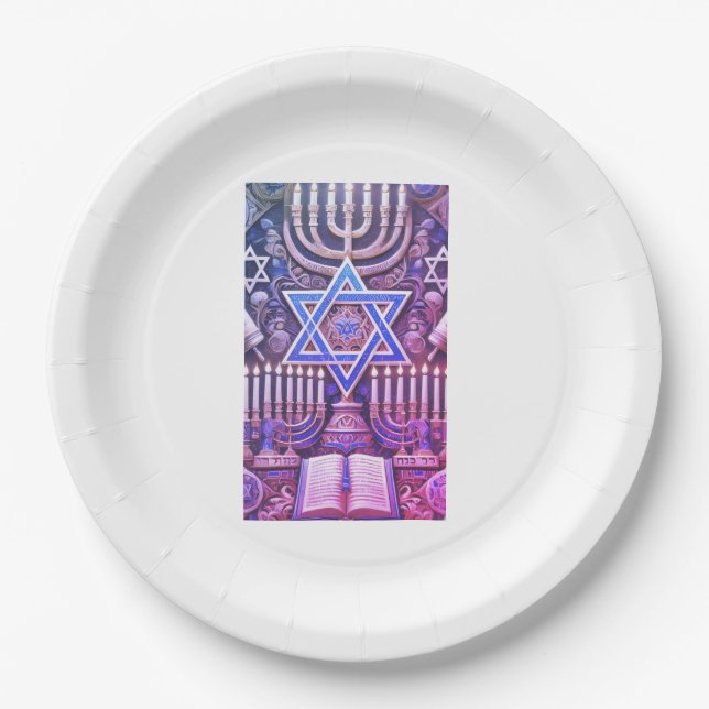 Prato De Papel Menorá Hebraica Judaica (Frente)