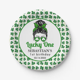 Prato De Papel Mensageiro Sortudo Uma primeiro aniversario