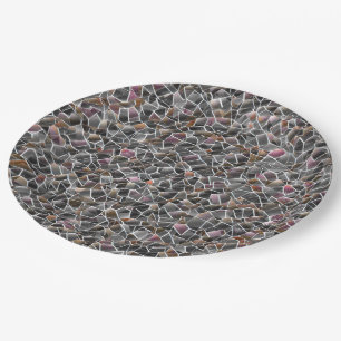 Prato De Papel Mensagem de salmão cru e mosaico irregular de cinz