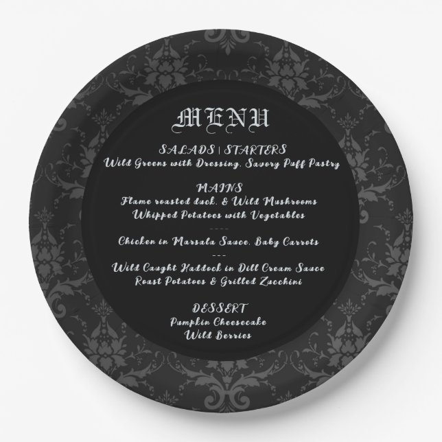Prato De Papel Menu Janto e Casamento do Tema Gótico Brocade Pret (Frente)