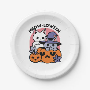 Prato De Papel Meow-Loween - Design de Gato de Halloween